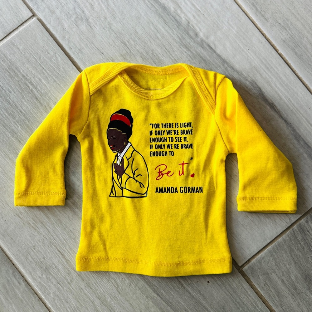 Amanda Gorman Yellow Long-Sleeve Newborn Baby Tee with Inspirational Quote